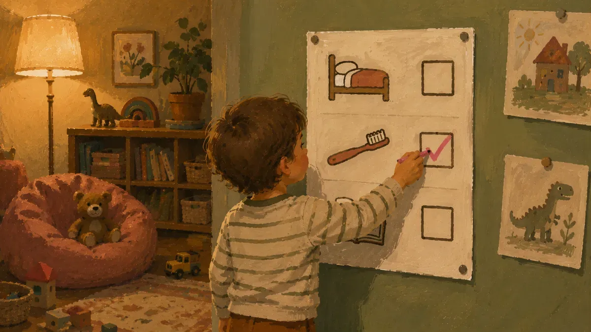 ADHD-friendly behavior and chore checklist with bold icons and short steps