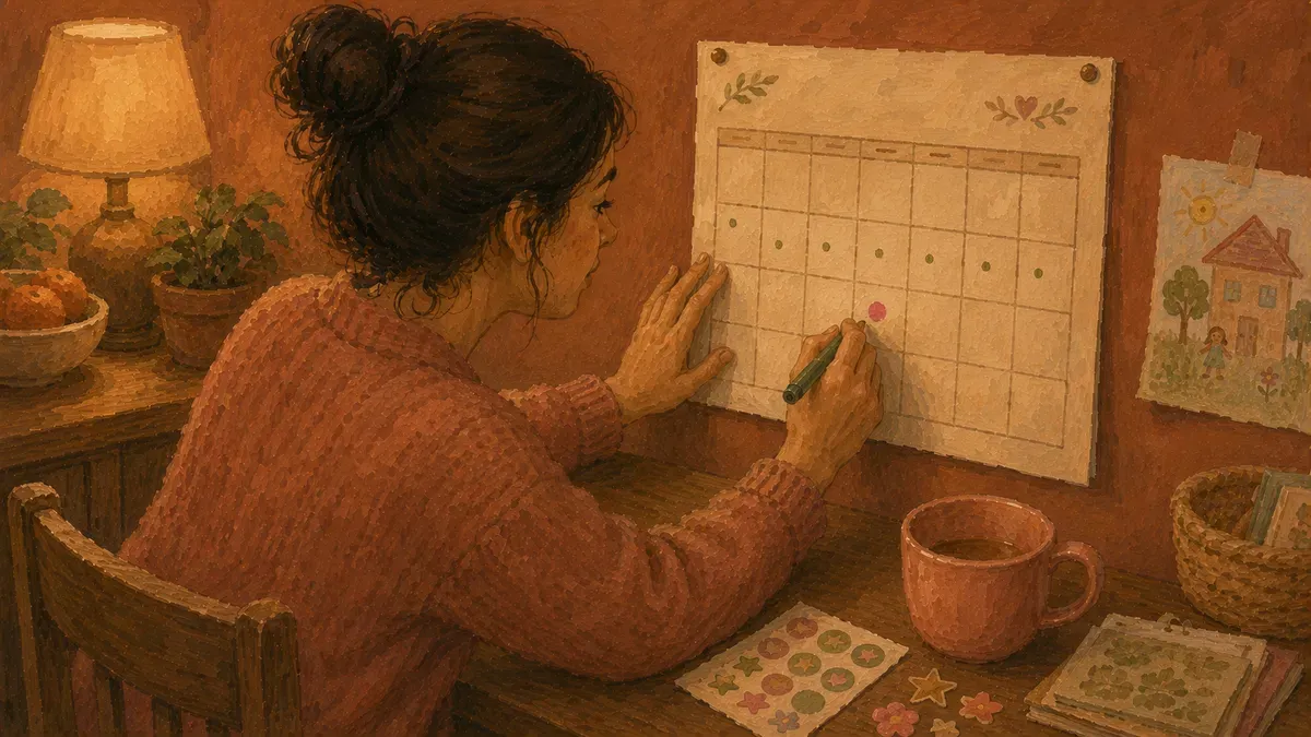 Calendar marked with bowel-movement days illustrating tracking a toddler's poop pattern