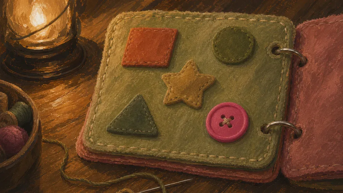 Close-up of securely sewn felt pieces and rounded edges on a toddler-safe busy book page