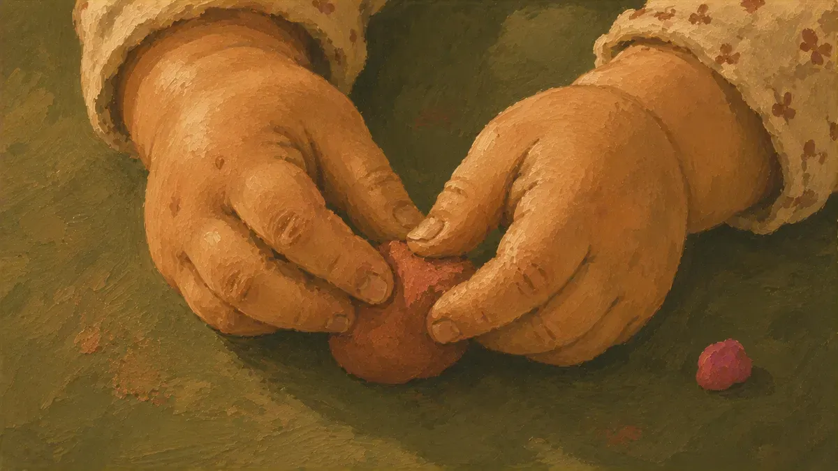 Close-up of toddler hands pinching playdough showing developing fine motor control