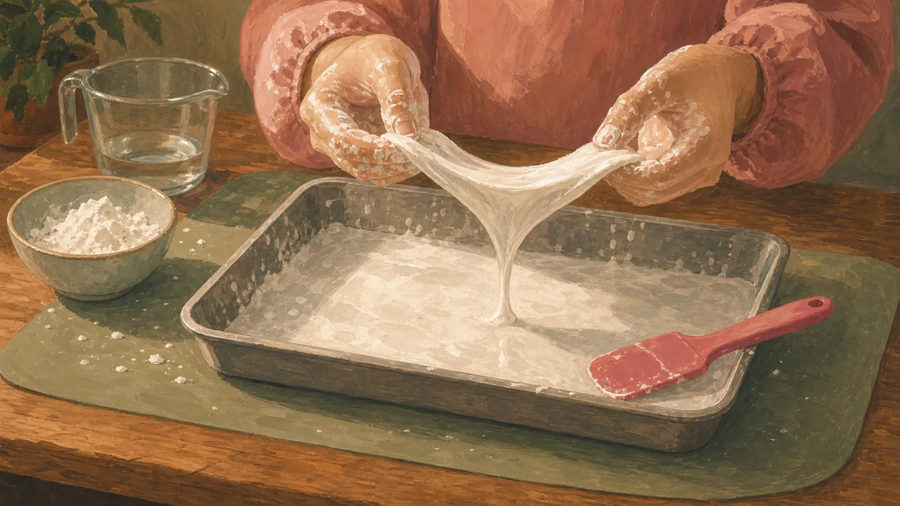 Child stretching homemade slime over a tray
