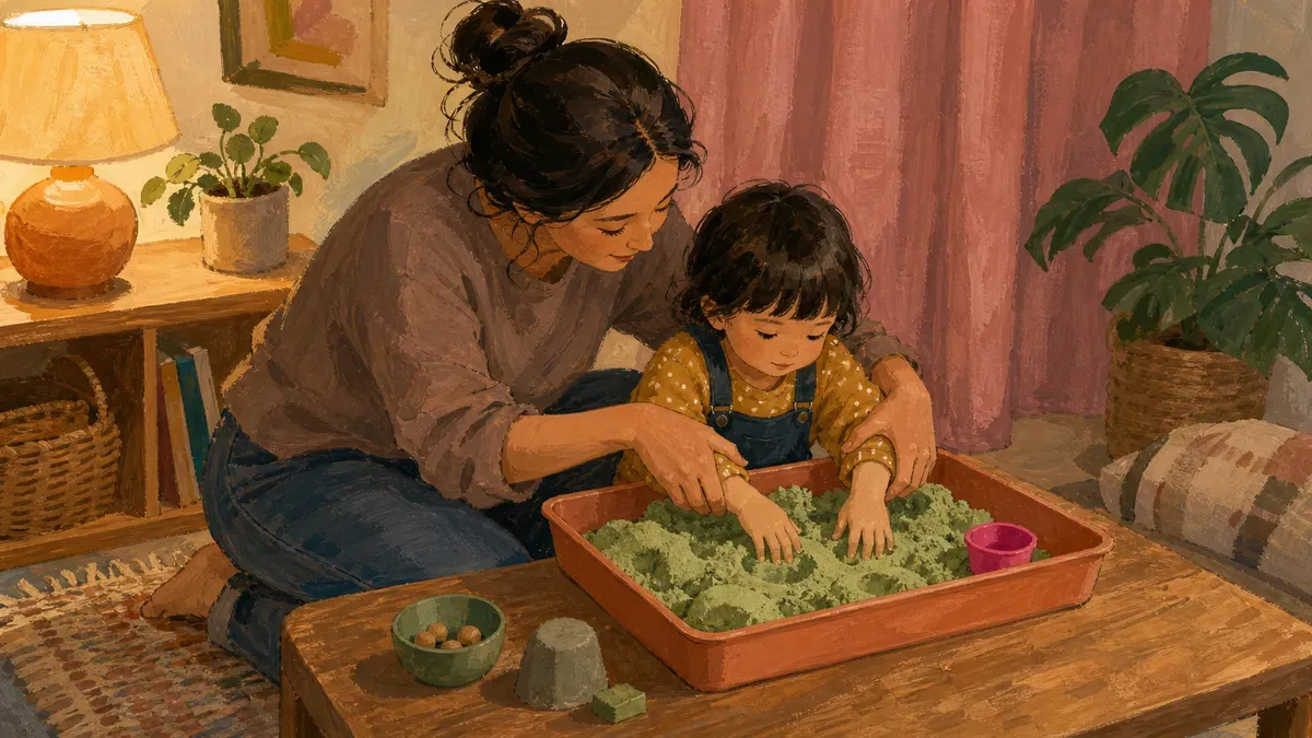 Occupational therapist guiding a child through a tactile sensory activity