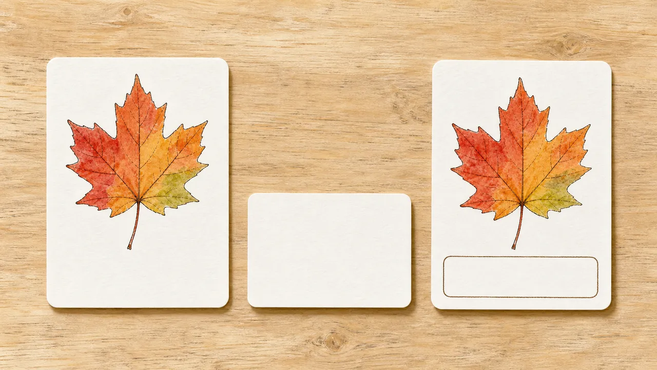 A set of Montessori 3-part cards laid out showing picture card, label card, and control card