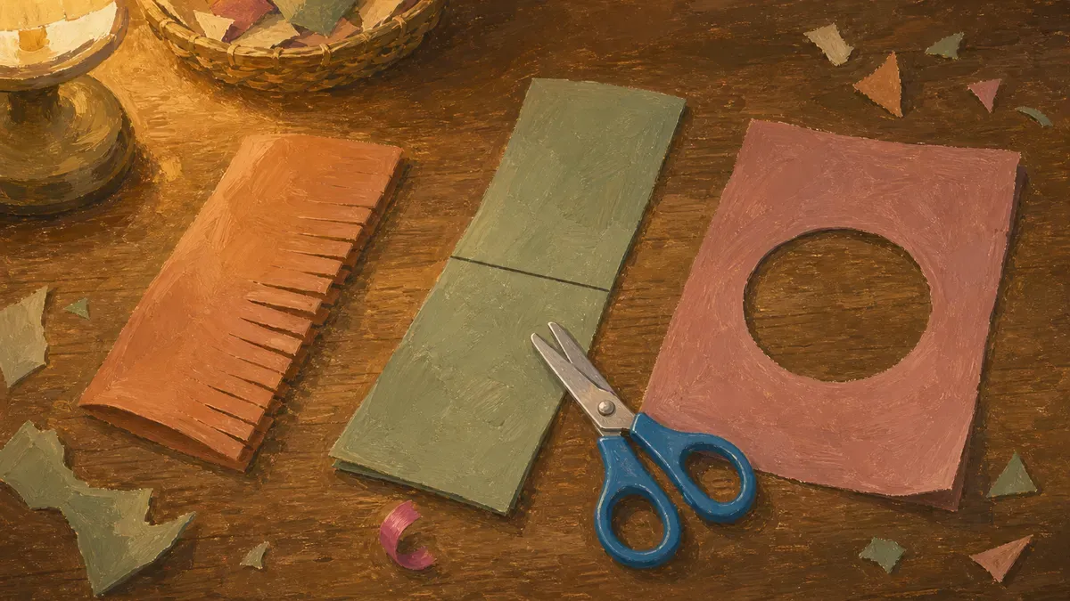 Step-by-step progression from snipping fringe to cutting a circle shape