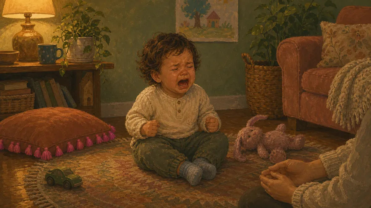 Toddler mid-meltdown crying on the floor representing the red zone of regulation